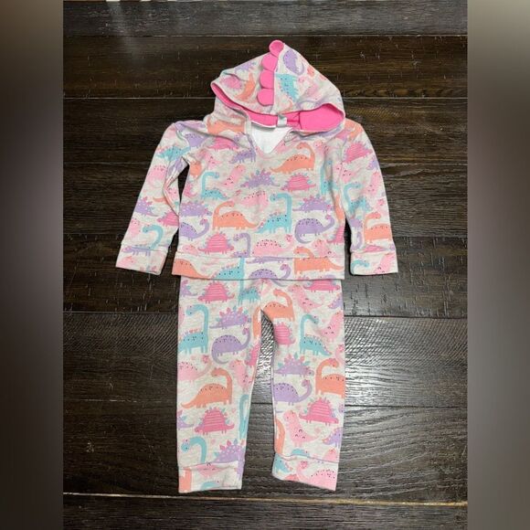 18-24m girls children’s place dinosaur hooded sweatsuit - Picture 1 of 4